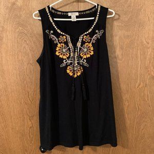 Style & Co. Women's Embellished and Embroidered Floral Sleeveless Top Size Med